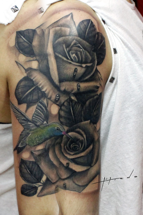 rosas y colibri